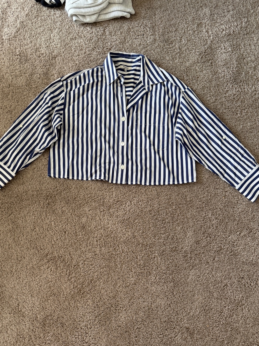 Madewell Straight-Hem Shirt Poplin Striped Cropped Button Up